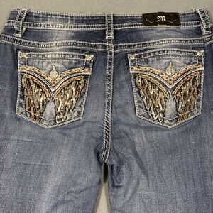 JEANS Miss Me Boot Cut Low Rise Y2K 32 Embellished Pocket Wings Festival